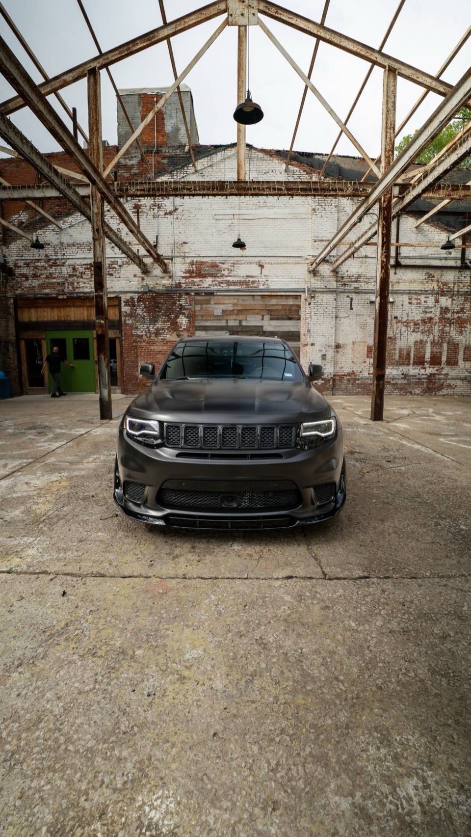 Head-on view of the Trackhawk grille and LED headlights