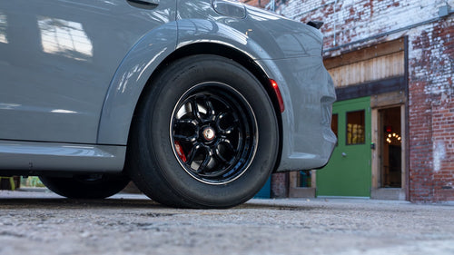 Weld drag wheel wrapped in a Mickey Thompson slick